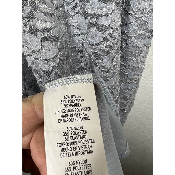 Marina Scalloped Glitter Lace Dress With Jacket Size 12 Silver Formal Wedding - Picture 9 of 9